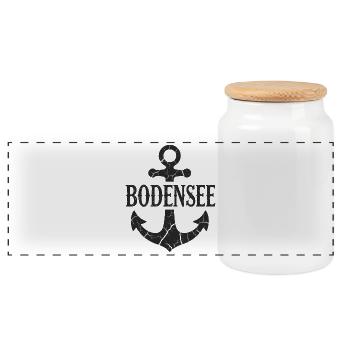 Anker Bodensee Urlaub Schiff - Panorama Keksdose mit Holzdeckel - Weiß - Vorne
