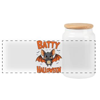 Bat Halloween Batty Halloween Funny Cute - Panoramic Cookie Jar with Wooden Lid - white - Front
