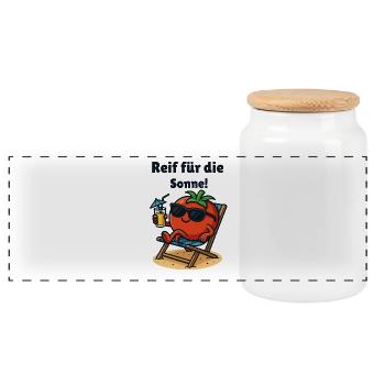 Mûr pour le soleil tomate ketchup dessin animé végétal - Boîte à biscuits avec couvercle en bois - blanc - Devant