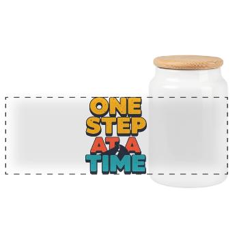 One Step at a Time Retro Motivational Design - Panoramic Cookie Jar with Wooden Lid - white - Front