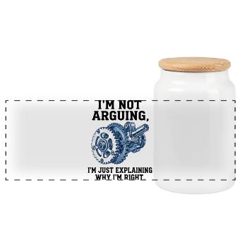 Not Arguing, Just Explaining Why I'm Right - Panoramic Cookie Jar with Wooden Lid - white - Front