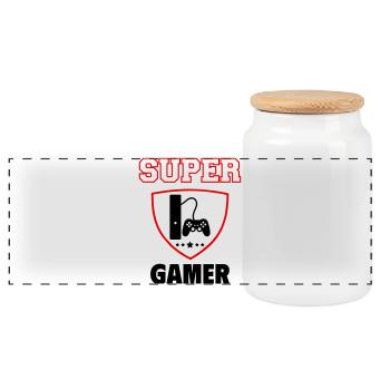 Super gamer, fête des pères, noël - Boîte à biscuits avec couvercle en bois - blanc - Devant