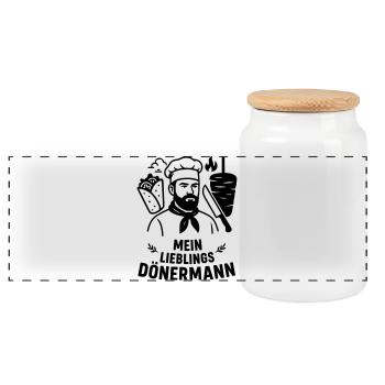 Favorite kebab man - Panoramic Cookie Jar with Wooden Lid - white - Front