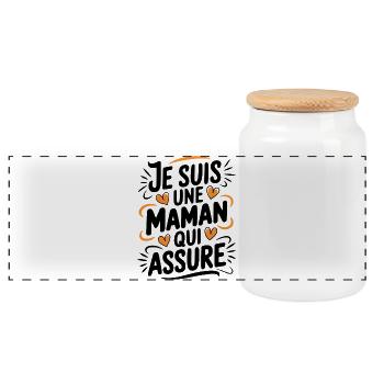 I am a Mother who Assures - Panoramic Cookie Jar with Wooden Lid - white - Front