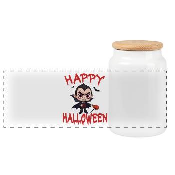 Halloween Vampir Dracula Kürbis Fledermaus Grusel - Panorama Keksdose mit Holzdeckel - Weiß - Vorne