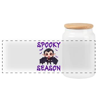 Vampire Halloween Dracula Bat - Panoramic Cookie Jar with Wooden Lid - white - Front