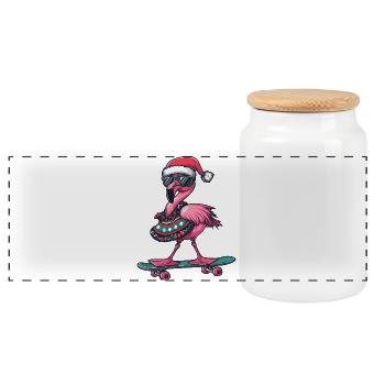 Flamingo Christmas Funny - Panoramic Cookie Jar with Wooden Lid - white - Front