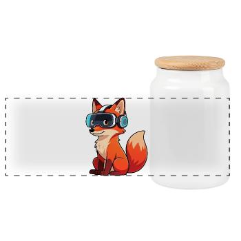Süßer Fuchs Gamer Cartoon Virtual Reality Zocker - Panorama Keksdose mit Holzdeckel - Weiß - Vorne