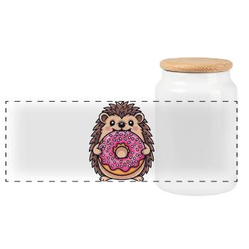 Süßer Igel mit Donut Cartoon Nachtisch Zuckerware - Panorama Keksdose mit Holzdeckel - Weiß - Vorne