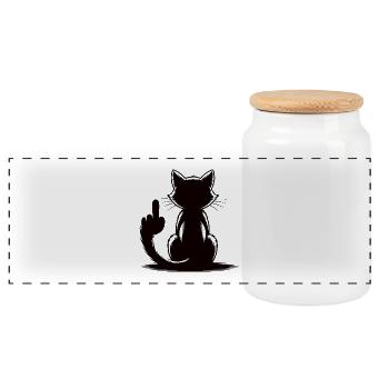Erkenne die Zeichen Katze Mittelfinger - Panorama Keksdose mit Holzdeckel - Weiß - Vorne