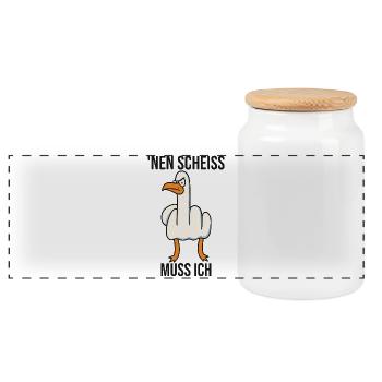 Doigt d’honneur oie drôles images, sarcasme - Boîte à biscuits avec couvercle en bois - blanc - Devant