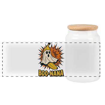 BOO-NANA – Lustiges Halloween Bananen-Geist Motiv - Panorama Keksdose mit Holzdeckel - Weiß - Vorne