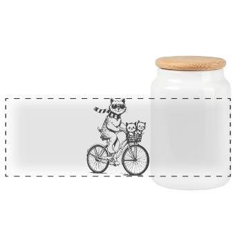 Vélo chat avec panier - Boîte à biscuits avec couvercle en bois - blanc - Devant