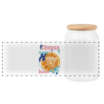 Orangene Freude Collage - Panorama Keksdose mit Holzdeckel - Weiß - Vorne