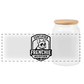 French Bulldog Merch for Dog Fans - Panoramic Cookie Jar with Wooden Lid - white - Front