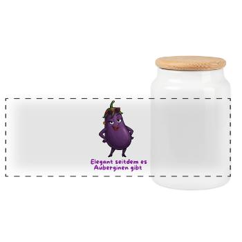 Elegante Auberginen Gemüse Motiv Illustration - Panorama Keksdose mit Holzdeckel - Weiß - Vorne