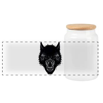 wolf - Panoramic Cookie Jar with Wooden Lid - white - Front