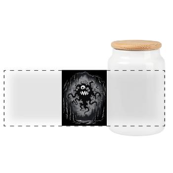 Dunkles Höhlenmonster Tentakelgrafik - Panorama Keksdose mit Holzdeckel - Weiß - Vorne