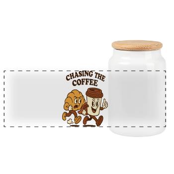 Chasing the Coffee Duo - Panoramic Cookie Jar with Wooden Lid - white - Front