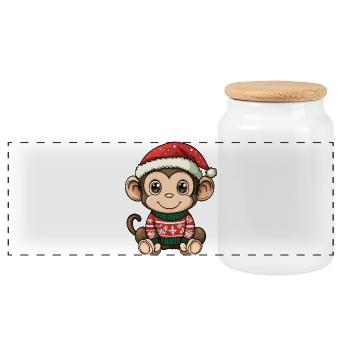Monkey Christmas - Panoramic Cookie Jar with Wooden Lid - white - Front