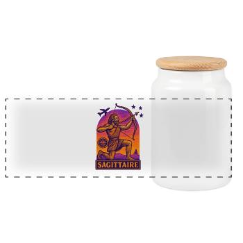 Signe astrologique du Sagittaire - Astrologie - Boîte à biscuits avec couvercle en bois - blanc - Devant