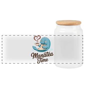Manatee Marine Animal Ocean Loves Tea - Panoramic Cookie Jar with Wooden Lid - white - Front