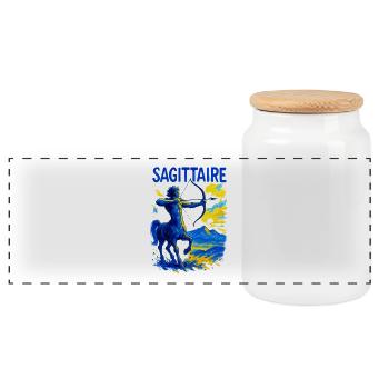 Signe astrologique du Sagittaire - Astrologie - Boîte à biscuits avec couvercle en bois - blanc - Devant