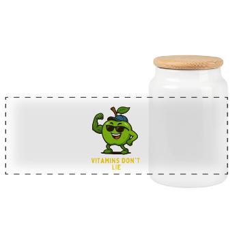 Vitamins Don't Lie Fitness Apple Cartoon - Panoramic Cookie Jar with Wooden Lid - white - Front