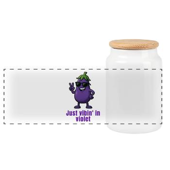 Aubergine - vibrations en violet dessin animé - Boîte à biscuits avec couvercle en bois - blanc - Devant