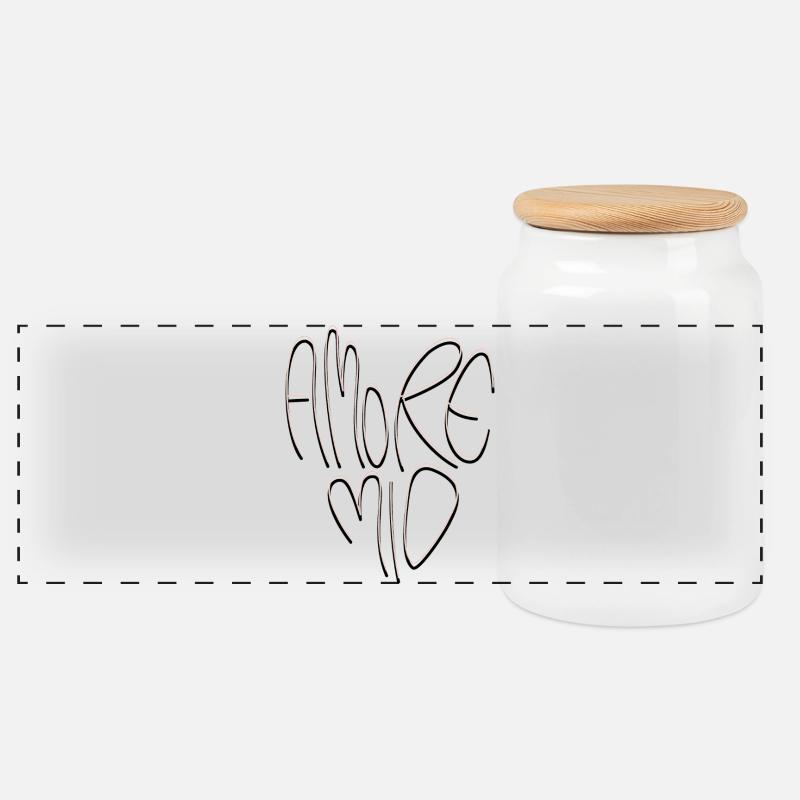 Amore Mio Schriftzug - Panorama Keksdose mit Holzdeckel - Weiß