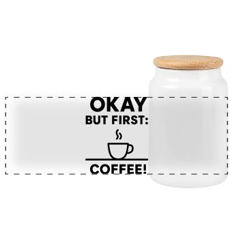 Okay, aber erster Kaffee - Panorama Keksdose mit Holzdeckel - Weiß - Vorne