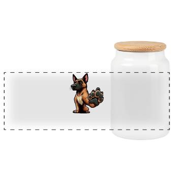 Talk to the paw Malinois Shepherd Dog Herding Dog - Panoramic Cookie Jar with Wooden Lid - white - Front