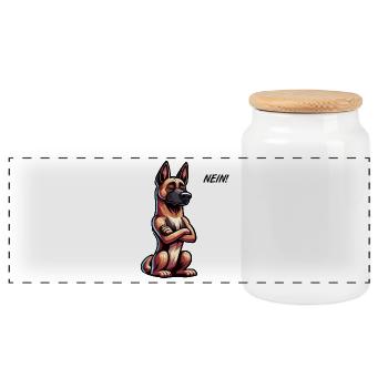 No Malinois Belgian Shepherd Malinoishund - Panoramic Cookie Jar with Wooden Lid - white - Front