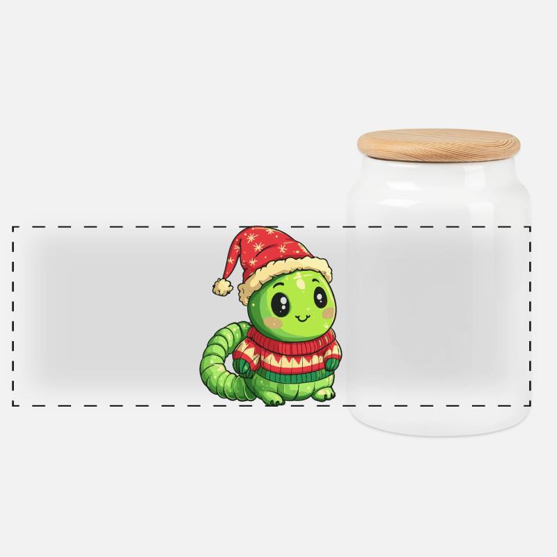 Wurm Weihnachten - Panorama Keksdose mit Holzdeckel - Weiß