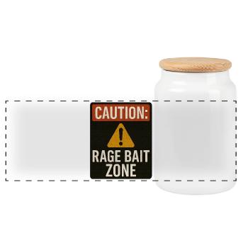 Achtung Rage Bait Zone Schild, lustiger Spruch - Panorama Keksdose mit Holzdeckel - Weiß - Vorne