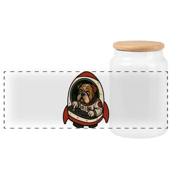 Bulldog Weltraumpilot - Panorama Keksdose mit Holzdeckel - Weiß - Vorne