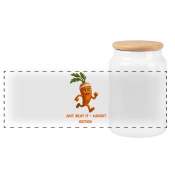 Carrot with Headband Running Edition Caricature - Panoramic Cookie Jar with Wooden Lid - white - Front