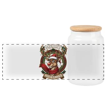 Reindeer Rudolph Comic - Christmas Gift - Panoramic Cookie Jar with Wooden Lid - white - Front