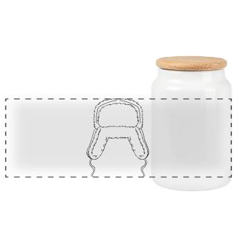 Fluffy Winter Fur Hat - Panoramic Cookie Jar with Wooden Lid - white - Front