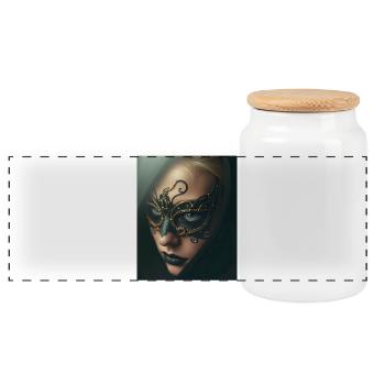 Femme Enchantement Masquée d’Or Noire -GBC - Boîte à biscuits avec couvercle en bois - blanc - Devant