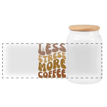 Weniger Stress, mehr Kaffee - Panorama Keksdose mit Holzdeckel - Weiß - Vorne