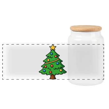 Christmas Tree Cartoon - Panoramic Cookie Jar with Wooden Lid - white - Front