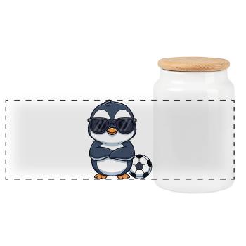Cool Penguin Soccer Player Kids Soccer Player Car - Panoramic Cookie Jar with Wooden Lid - white - Front
