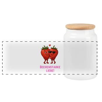 Berry-Strong Love - Strawberry Duo - Panoramic Cookie Jar with Wooden Lid - white - Front