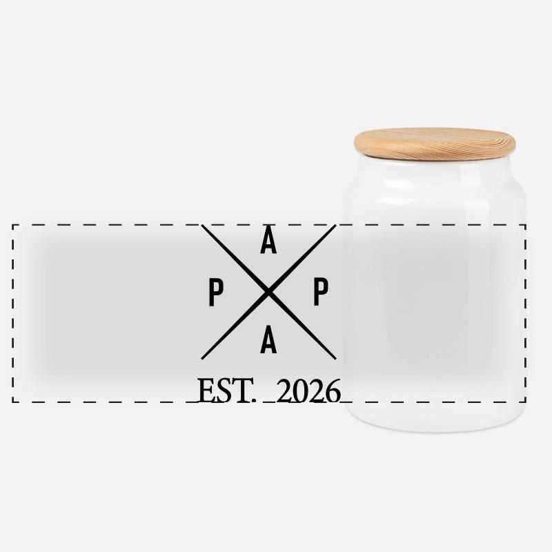 Papa Est. 2026 - Panorama Keksdose mit Holzdeckel - Weiß