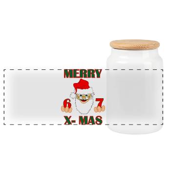 Santa 6–7 Vibes – MERRY X-MAS (Inspired by - Panoramic Cookie Jar with Wooden Lid - white - Front