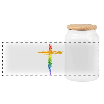 Regenbogen Kreuz  - Panorama Keksdose mit Holzdeckel - Weiß - Vorne