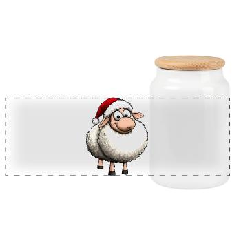 Sheep Christmas - Panoramic Cookie Jar with Wooden Lid - white - Front