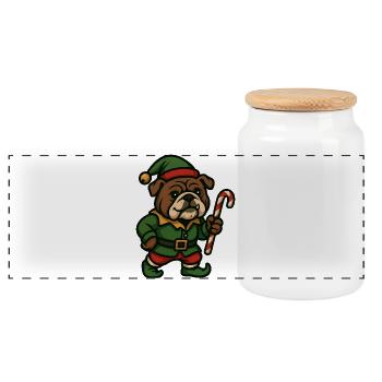 Weihnachtself Bulldogge mit Zuckerstange Kunst - Panorama Keksdose mit Holzdeckel - Weiß - Vorne