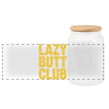 Lazybuttclub Gym Fitness Workout - Panoramic Cookie Jar with Wooden Lid - white - Front